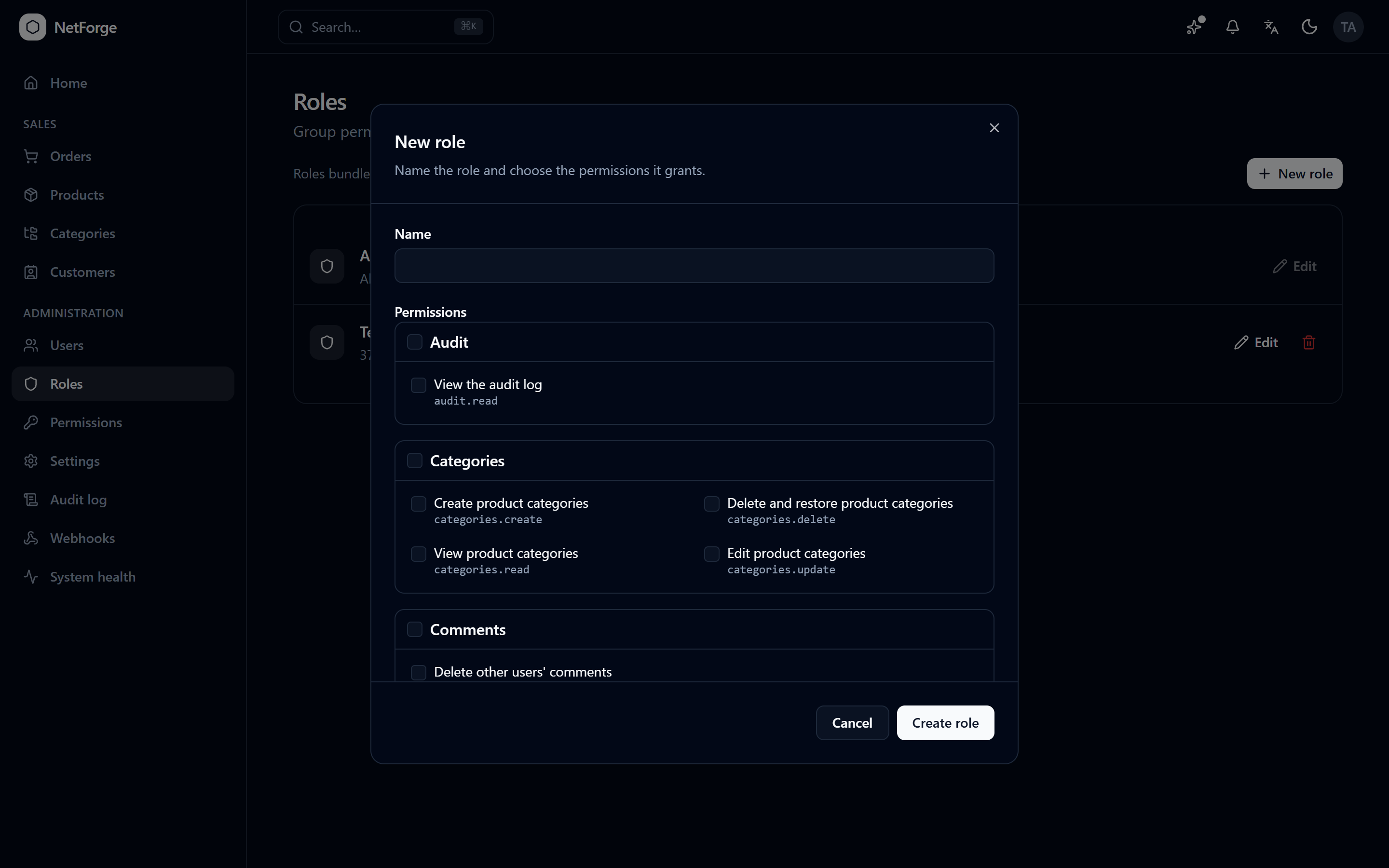 Roles and permissions admin