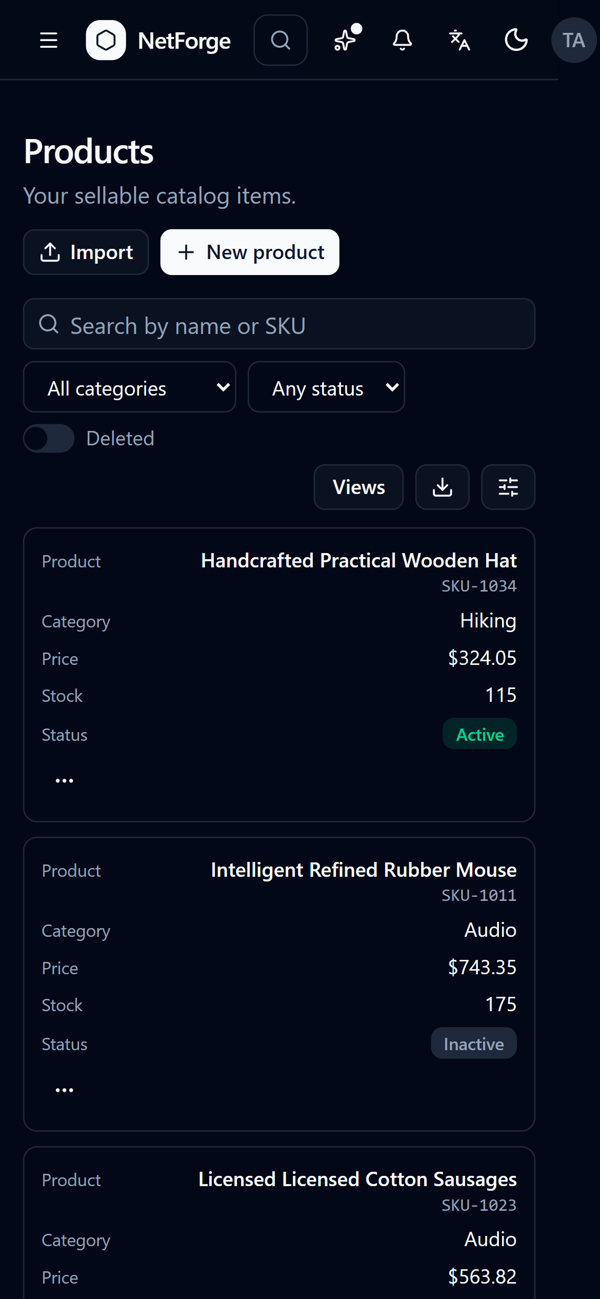 Product list on a phone