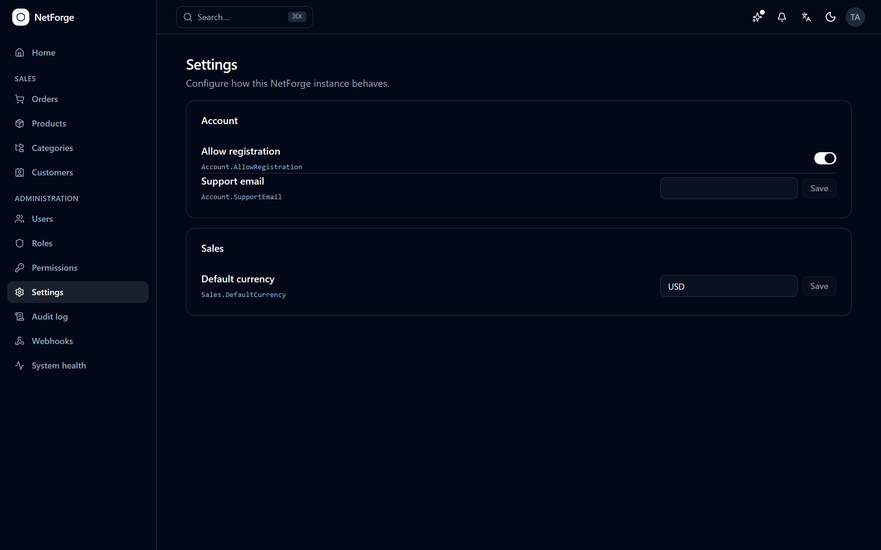 Settings UI